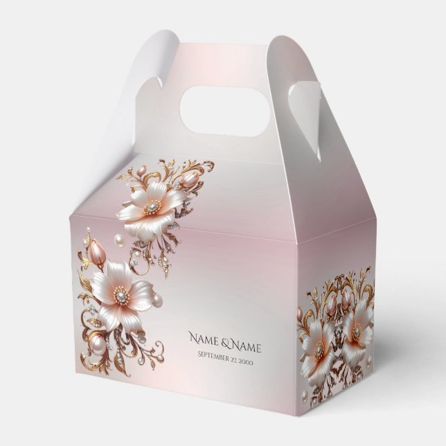 Dekorativ rosa blommig presentlåda (Framsidan Sidan)
