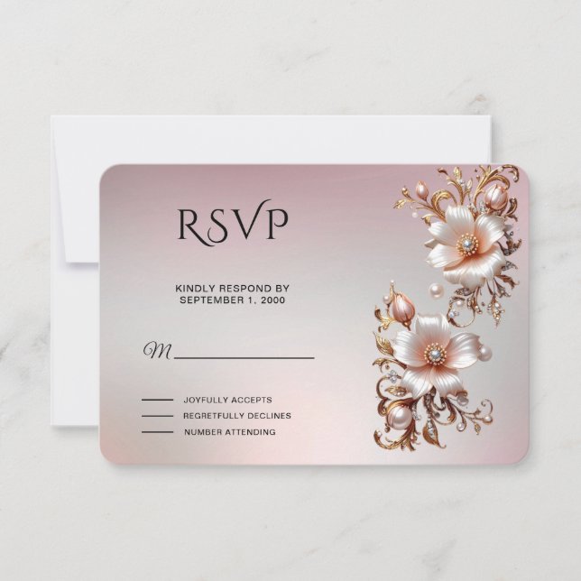 Dekorativ rosa blommig RSVP-kort OSA Kort (Framsida)