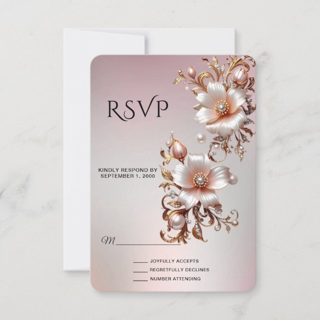 Dekorativ rosa blommig RSVP-kort OSA Kort (Framsida)