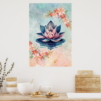 Dekorativ Rosa Grön Renhets Lotus Poster