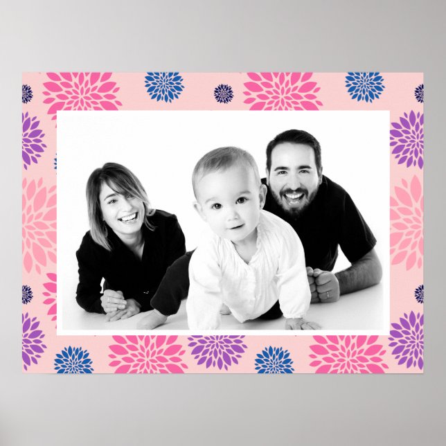 Dekorativ rosa lila och blå blomfoto poster (Framsidan)