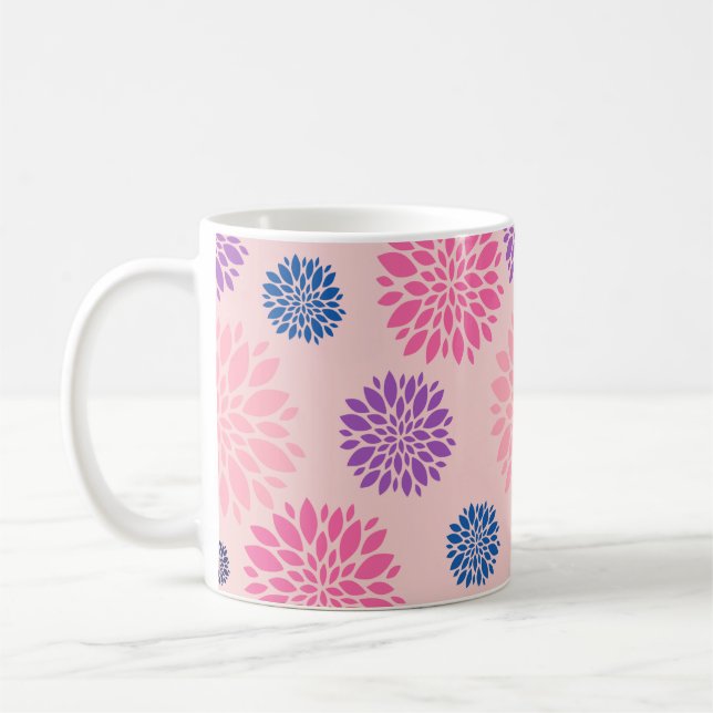 Dekorativ rosa lila och blå blommig mönster kaffemugg (Vänster)