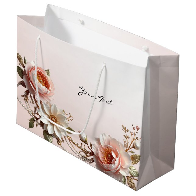 Dekorativ rosa och vit blomsterpresentpåse (Framsidan Vinklad)