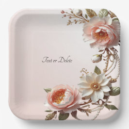 Dekorativ rosa och vita blommor pappers tallrik