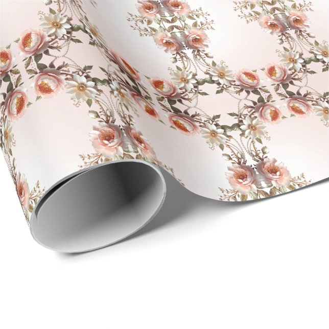 Dekorativ rosa och vita blommor presentpapper (Rullad Hörn)
