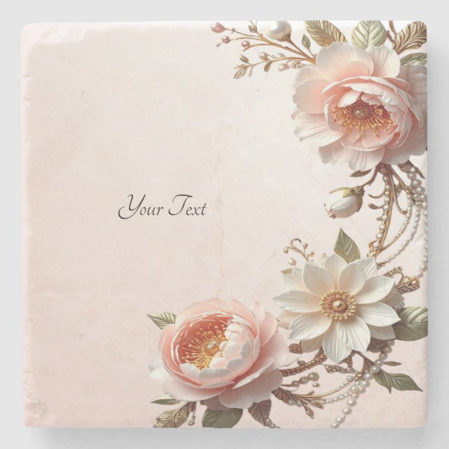 Dekorativ rosa och vita blommor stenkoare stenunderlägg (Framsidan)