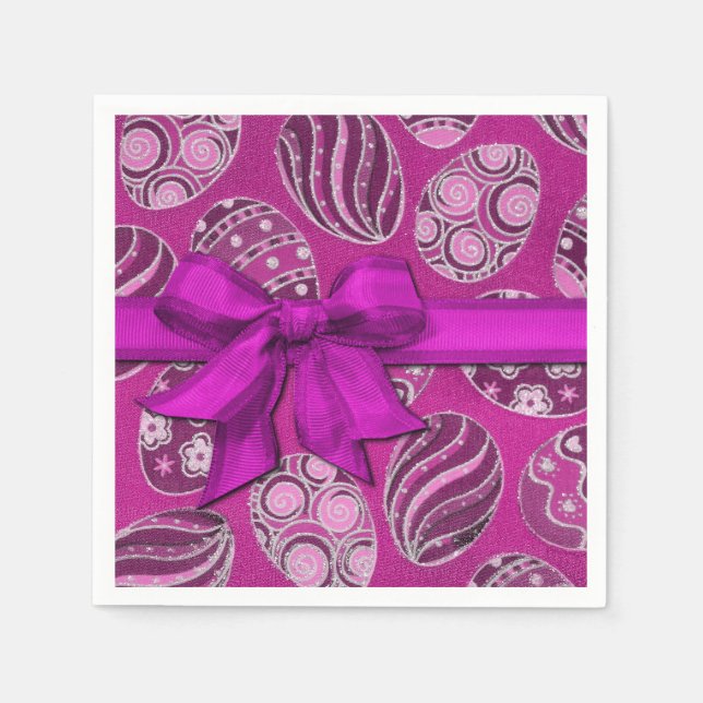 Dekorativ Rosa Ribbon Påskägg Napkins Pappersservett (Framsidan)