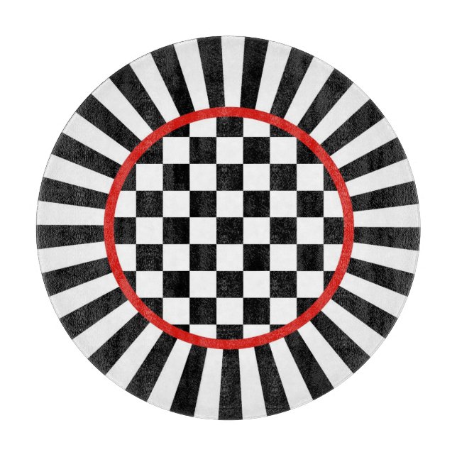 Dekorativ rund narr schack glasskärbräda (Framsidan)