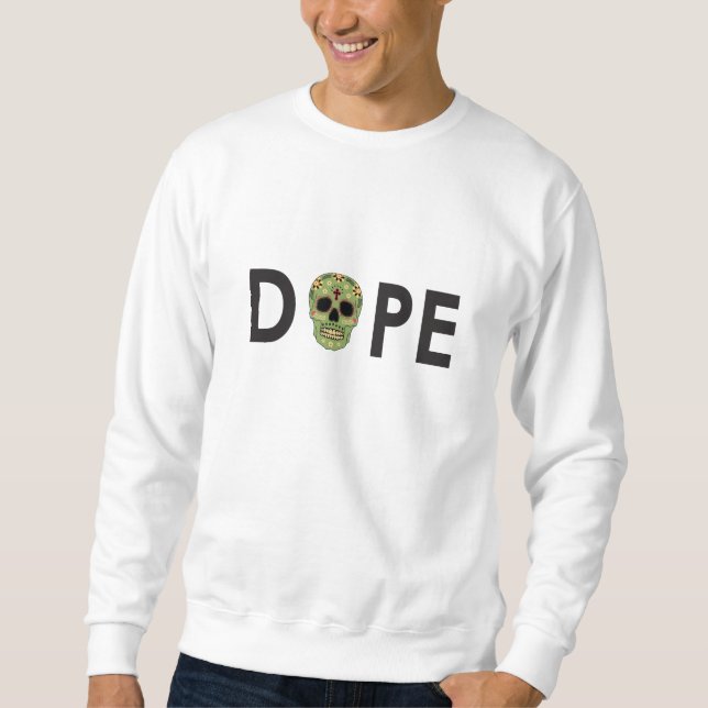 Dekorativ skalle Crewneck för vit Långärmad Tröja (Framsida)
