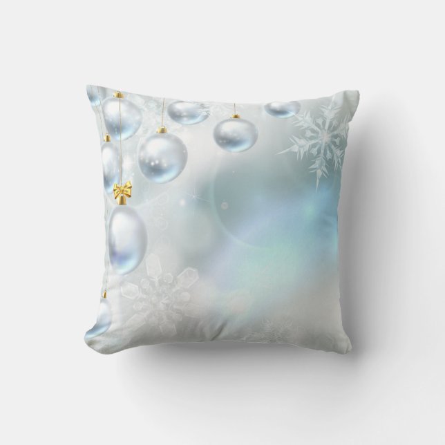 Dekorativ Snö Blå & Guld Boll God Jul Kudde (Framsida)