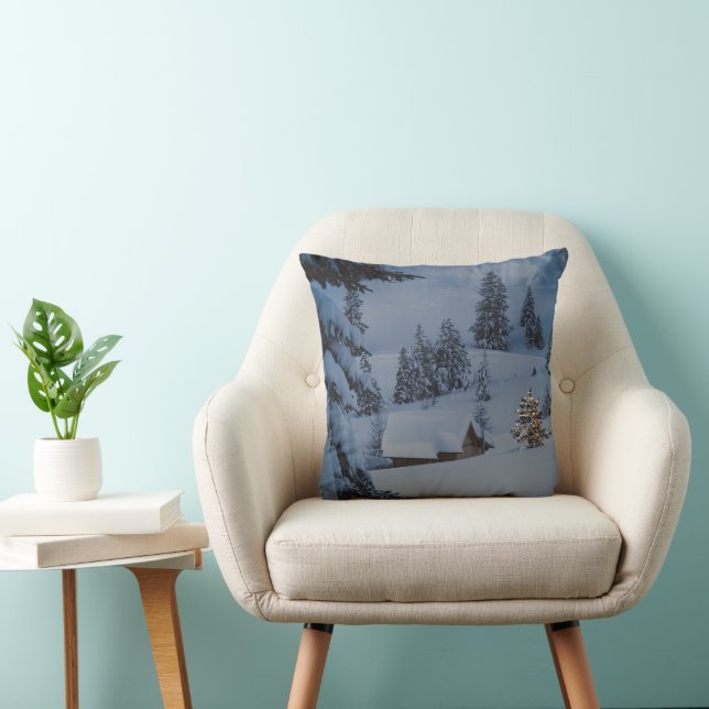 Dekorativ Snö Blå & Vit Snö God Jul Kudde (Stol)