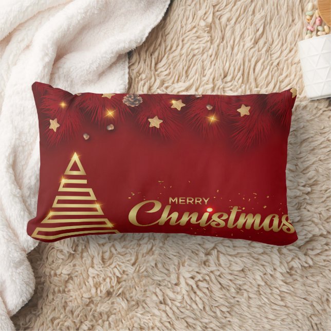 Dekorativ Snö Glitter Red & Guld God jul Lumbarkudde (Filt)