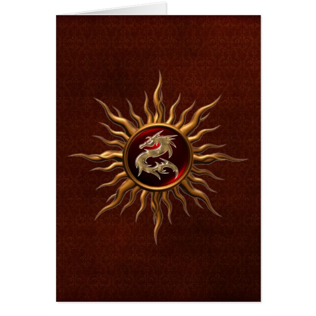 Dekorativ soldrake hälsningskort (Framsidan)