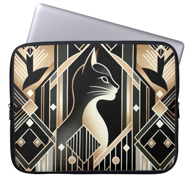 Dekorativ svart katt Abstrakt Laptop sleeve (Framsidan)