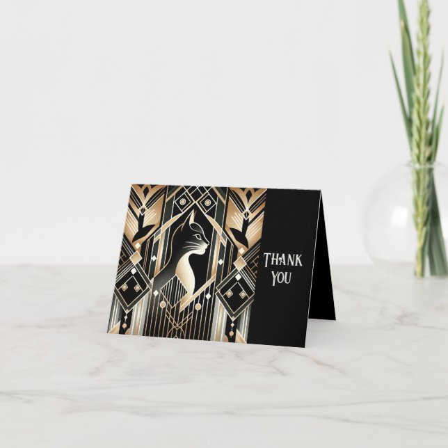 Dekorativ svart katt abstrakt tackkort (Framsida)