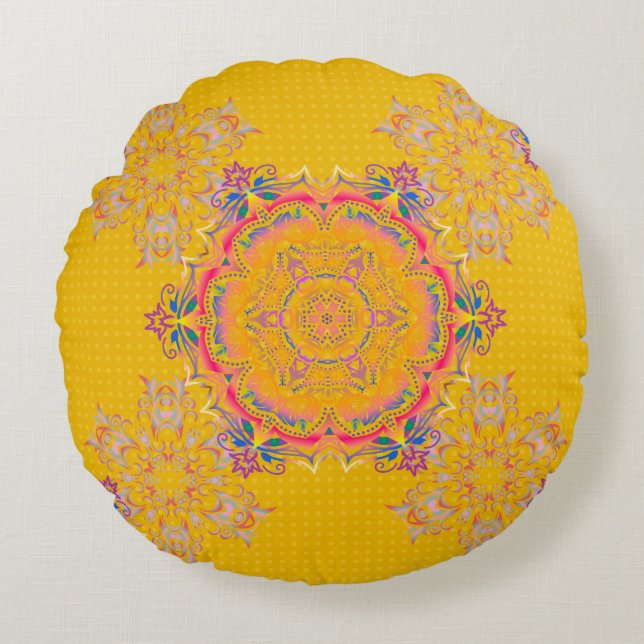 Dekorativ symmetri arabesque. Beige, rosa och ål Rund Kudde (Framsidan)