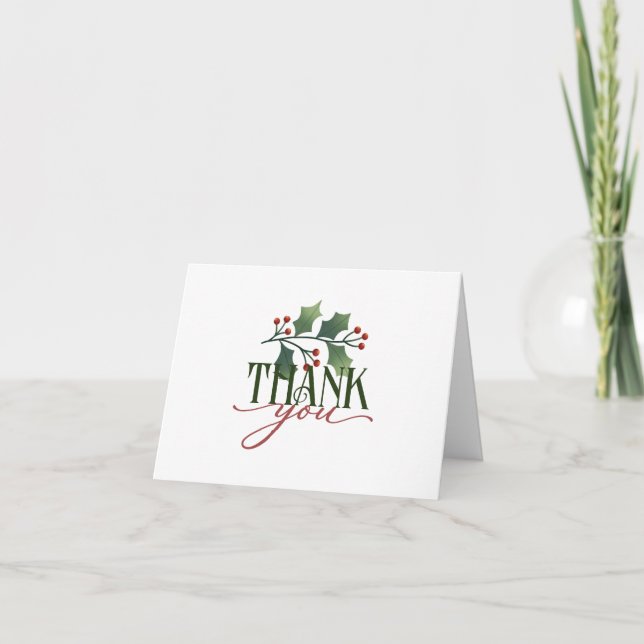 Dekorativ Tack med Holly Sprig Helgdag Card Helgkort (Framsida)