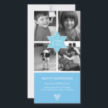 Dekorativ typografi Light Blue Star Hanukkah Julkort<br><div class="desc">En stor koboltblå stjärna av David står i fokus biet på detta Hanukkah-fotokort. Stjärnan skriver ut i mitten av fyra egna färg eller svartvita foton. Orden "Festival of Ljus" skriver ut inuti stjärnan med både invändig strålning och utstrålning från stjärnan för att göra en underbar Hanukkah hälsning. En enkel menorah...</div>