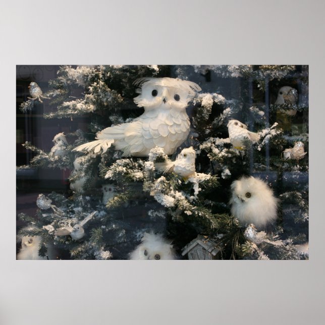 Dekorativ uggla vid julgran poster (Framsidan)