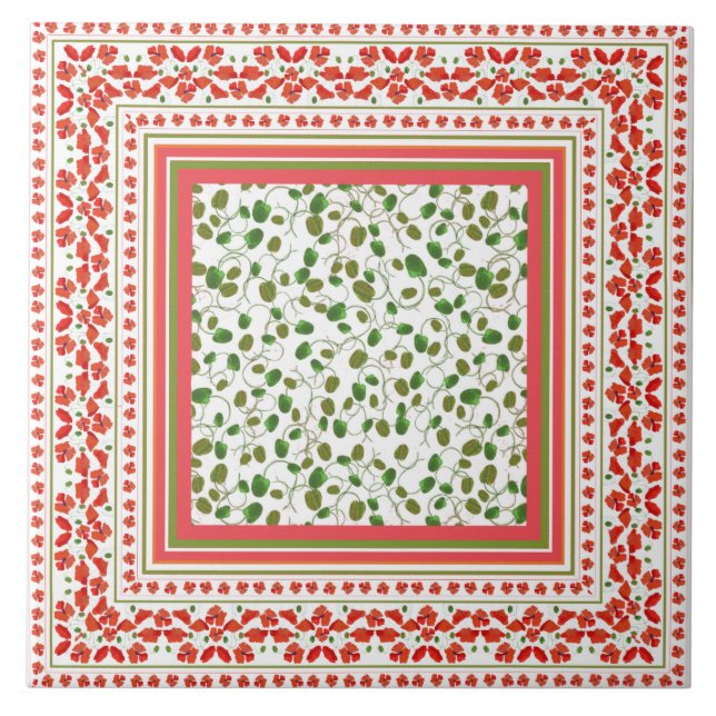 Dekorativ vallmogräns, vallmoknoppar som är röda kakelplatta (Framsidan)