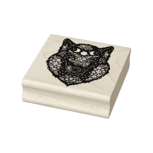 Dekorativ Varg med blommor och Måne Stämpel