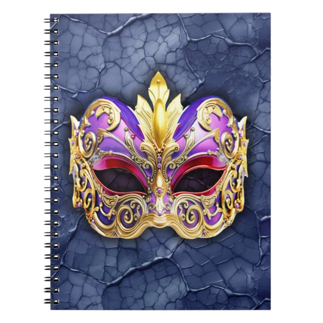Dekorativ venetiansk mask på texturerad Mörk Anteckningsbok (Framsidan)