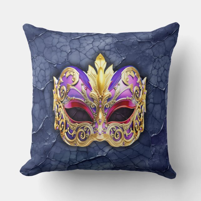 Dekorativ venetiansk mask på texturerad Mörk Kudde (Framsida)