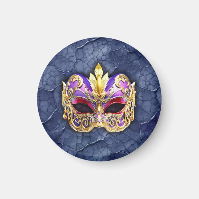 Dekorativ venetiansk mask på texturerad Mörk Magnet (Framsidan)