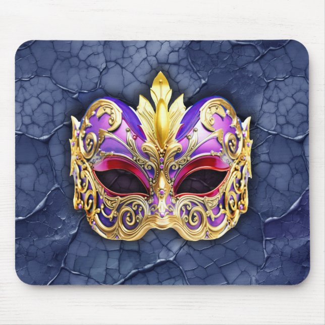 Dekorativ venetiansk mask på texturerad Mörk Musmatta (Framsidan)