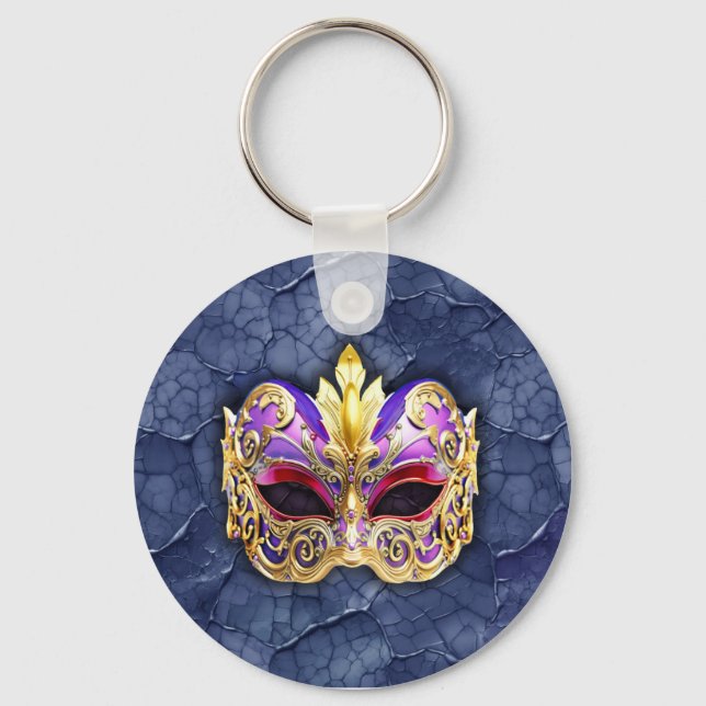 Dekorativ venetiansk mask på texturerad Mörk Nyckelring (Framsida)