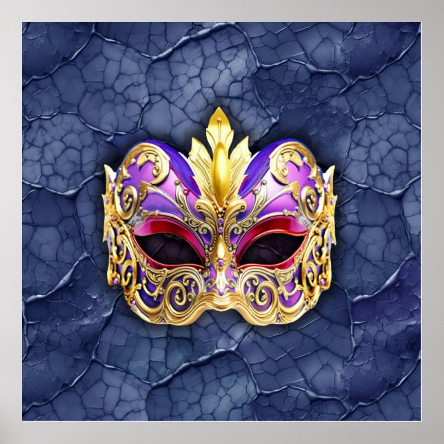 Dekorativ venetiansk mask på texturerad Mörk Poster (Framsidan)