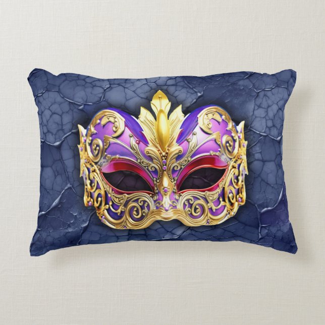 Dekorativ venetiansk mask på texturerad Mörk Prydnadskudde (Framsidan)