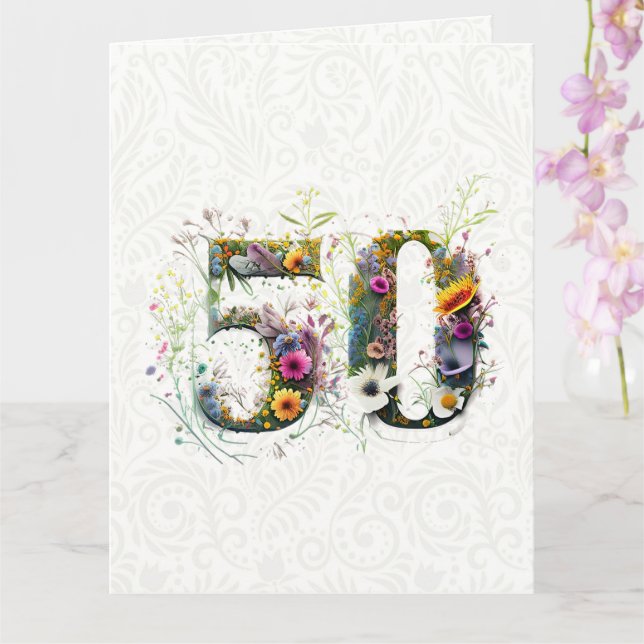 Dekorativ vildblomstext för 50-årsdag kort (Orkide)