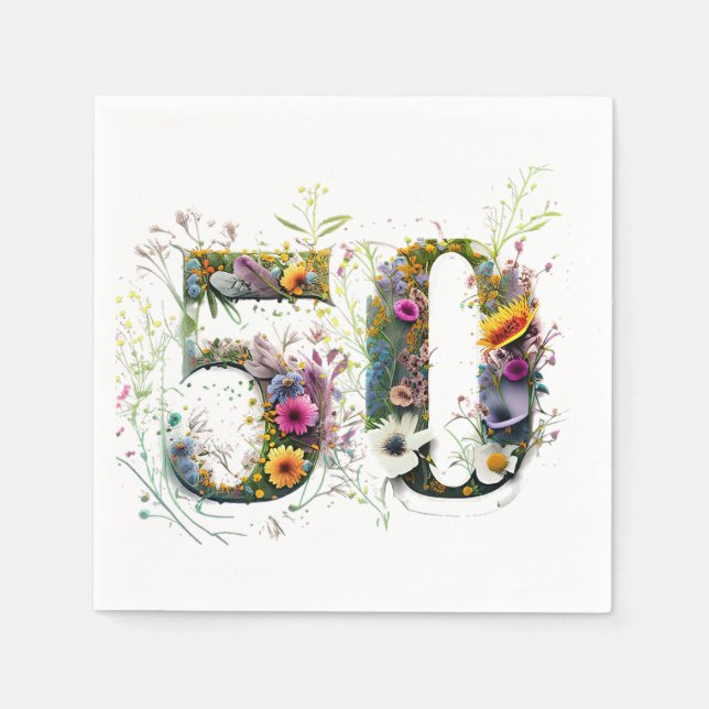 Dekorativ vildblomstext för 50-årsdag pappersservett (Framsidan)