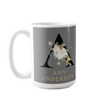 Dekorativ vit Blommigt Guld accenter Monogram A