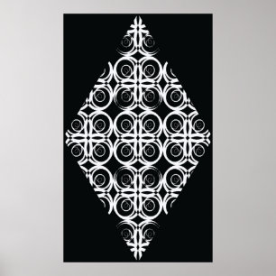 dekorativ vit romb på svart bakgrund poster