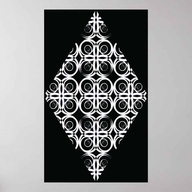 dekorativ vit romb på svart bakgrund poster (Framsidan)