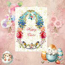 Dekorativa ägg från Glad påsk-fåglar Blommigt Häls Julkort