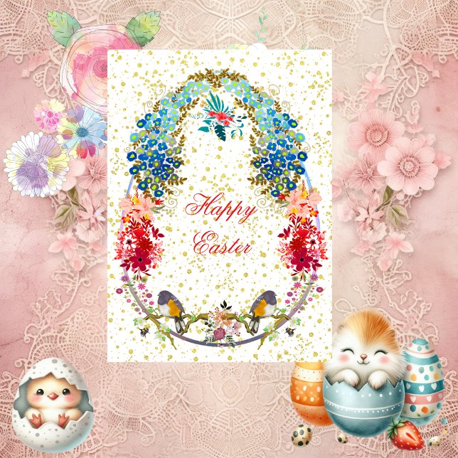 Dekorativa ägg från Glad påsk-fåglar Blommigt Häls Julkort (Decorative Happy Easter Eggs Birds Floral Greeting Holiday Card)