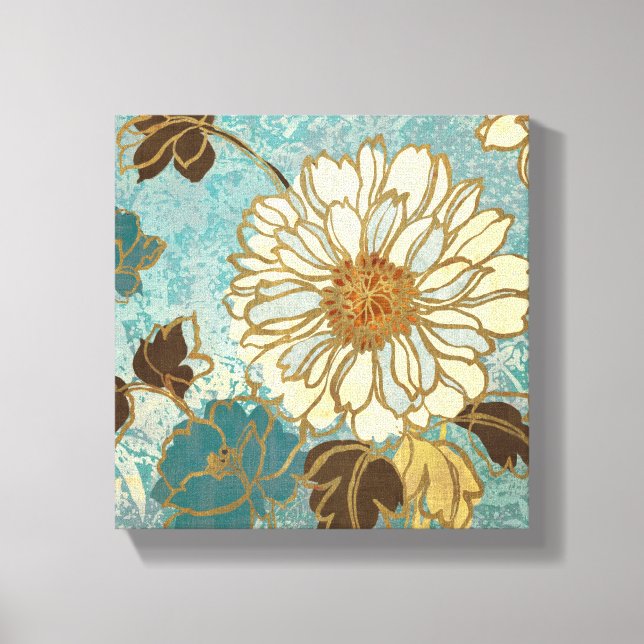 Dekorativa Blommigtar i blått och vitt Canvastryck (Framsida)