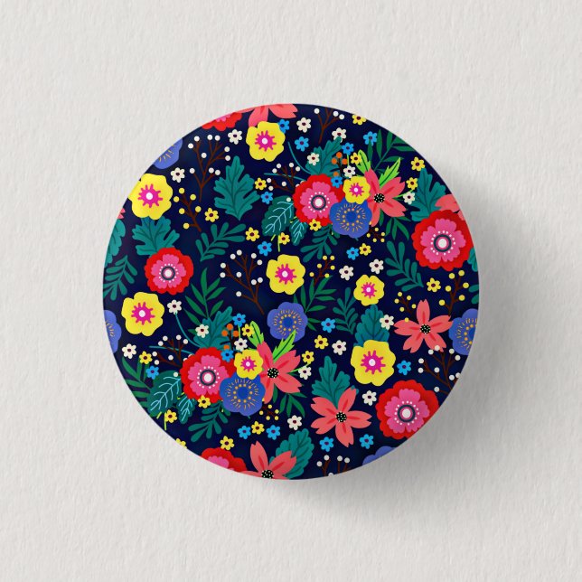Dekorativa blommor blad svart bakgrund knapp (Framsida)