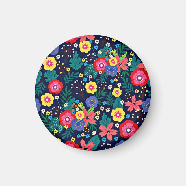 Dekorativa blommor blad svart bakgrund magnet (Framsidan)