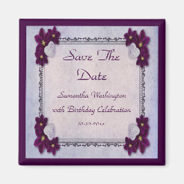 Dekorativa blommor och hörn Födelsedag Spara datum Magnet