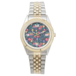 Dekorativa blommor och Löv Mönster-48675 Armbandsur