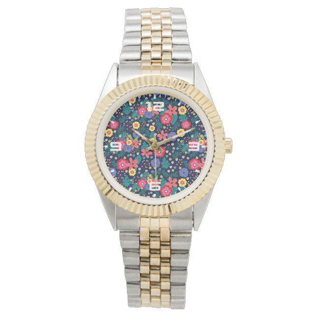 Dekorativa blommor och Löv Mönster-48675 Armbandsur (Framsida)