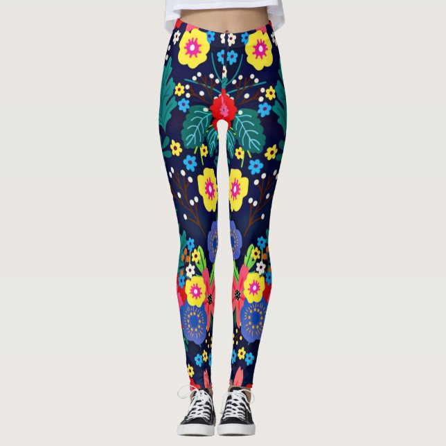 Dekorativa blommor och Löv Mönster-48675 Leggings (Framsida)