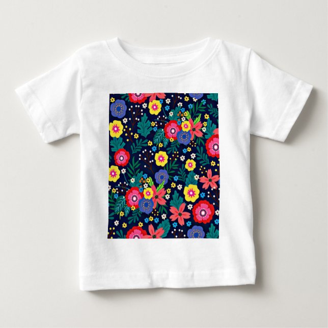 Dekorativa blommor och Löv Mönster-48675 T Shirt (Framsida)