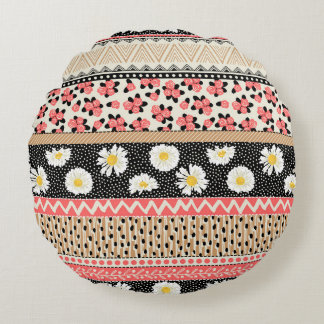 Dekorativa blommor: Patchwork Tile Mönster Rund Kudde