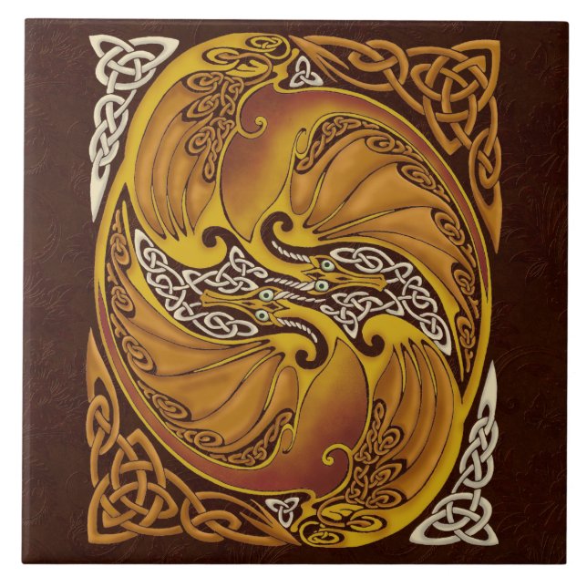 Dekorativa Celtic drakar Kakelplatta (Framsidan)