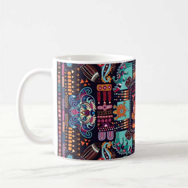 Dekorativa djur: färgstark etnisk design. kaffemugg (Vänster)